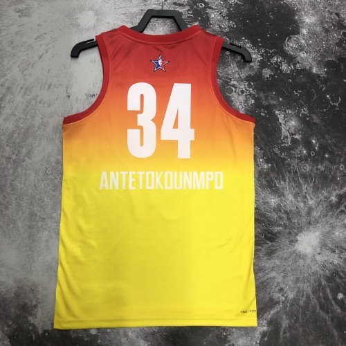 2023 NBA All Star Yellow  34#ANTETOKOUNMPO  Hot Pressed Jersey