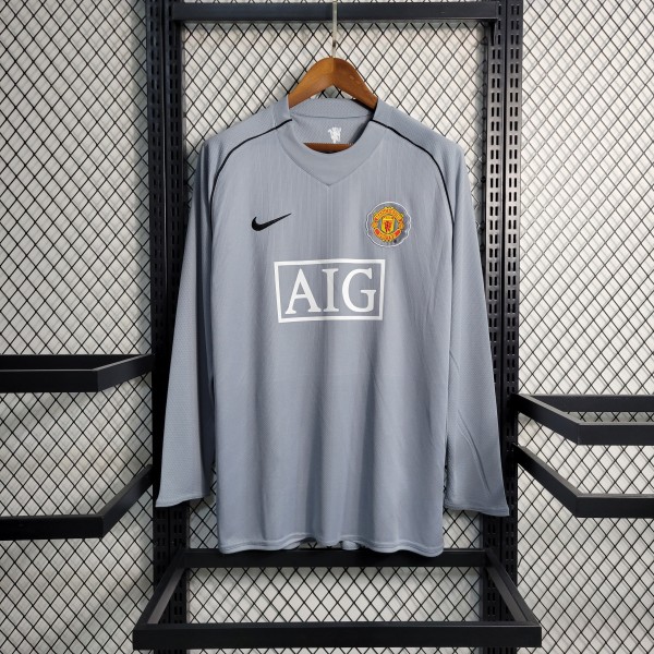 07-08 Manchester United Gray Retro Long Sleeve Jersey/07-08 曼联灰色复古长袖