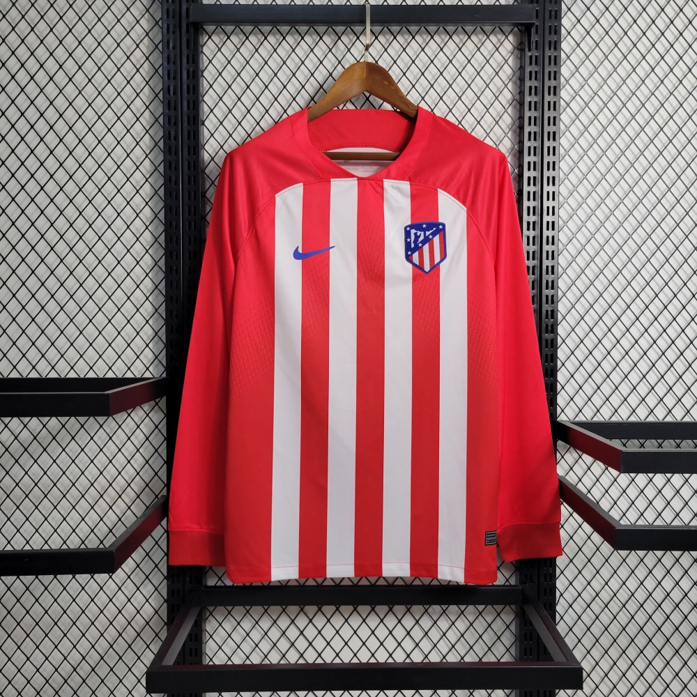 23-24 Atletico Madrid Home Long Sleeve Fans Jersey