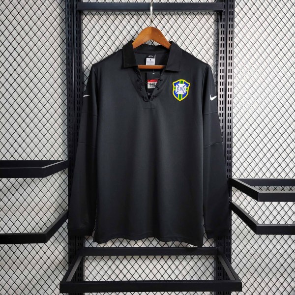 2004 Brazil Black Long Sleeve Retro Jersey/2004 巴西黑色长袖