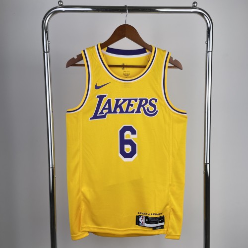 2023 Lakers Yellow 6#JAMES  Hot Pressed Jersey