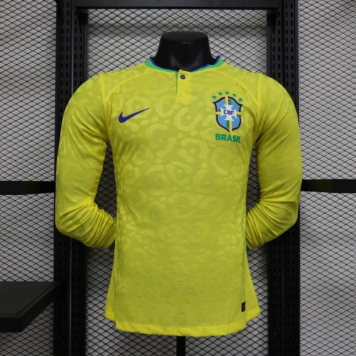 2022 Brazil Home Player Long Sleeve Soccer Jersey