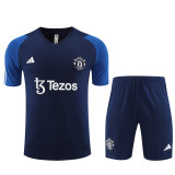 23-24 Manchester United Short Sleeve Training Suit/ 23-24 短袖训练服曼联宝蓝色