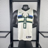 2019 Bucks White NBA Jersey/19赛季雄鹿队米白小鹿头0号利拉德