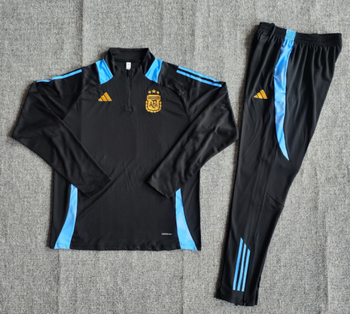 2024 Argentina Black Training Suit/2024阿根廷黑色半拉训练服