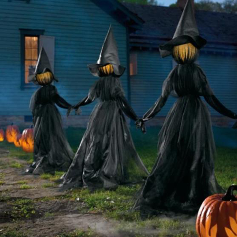 Set of 3 Outdoor Halloween Decor LightUp Witches with Stakes