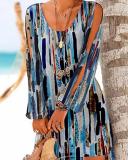 Print Cold Shoulder Sleeve Casual Vacation Dresses