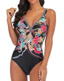 Floral Print Strap V-Neck Sexy One-piece Swimsuits