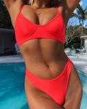 Women Solid Color Push Up Bikini Set