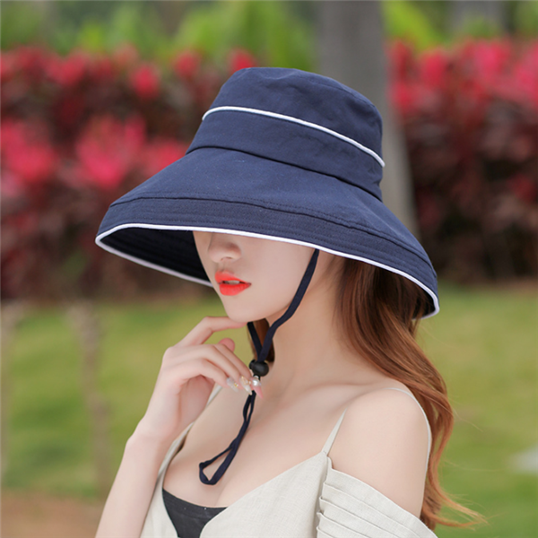 Women Foldable Cotton Sun Bucket Hat Summer Outdoor Travel Beach Cap