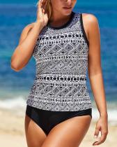 Tropical Print High Neck Sports Casual Tankinis Swimsuits