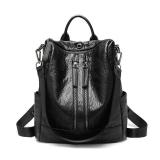 Women Solid Travel Leisure Soft Leather Multi-function Backpack Large Capacity Shoulder Bag
