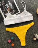 Split Strap Solid Color Bikini Swimsuit
