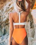 Orange High Waist Flat Bottom And White Bikini