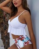 Spaghetti Strap Ruffle Hem Bikini Set