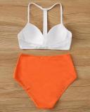 Orange High Waist Flat Bottom And White Bikini