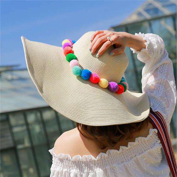 Women's Hair ball Big Straw Hat Holiday Beach Hat
