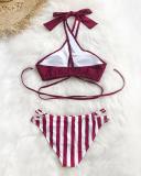 Sexy Striped Cross Halter Bikini Set