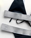 Glitter Tape Triangle Thong Bikini Swimsuit