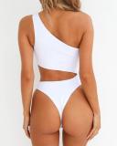 Solid Color One-piece Swimsuit Cutout Single Shoulder Exposed Navel Bikini