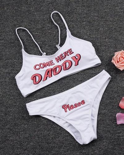 Sexy Come Here Daddy Letter Print Sleeveless Bathing Suits