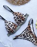 Sequin Overlay Leopard Print Bikini Set
