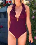 Sexy Ruffled V-neck One-piece Swimsuit