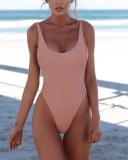 Solid Color Thong High Cut Strap Sexy One-piece Swimsuits
