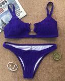 Solid Color Pleated Hollow Metal Ring Strap Sexy Bikini