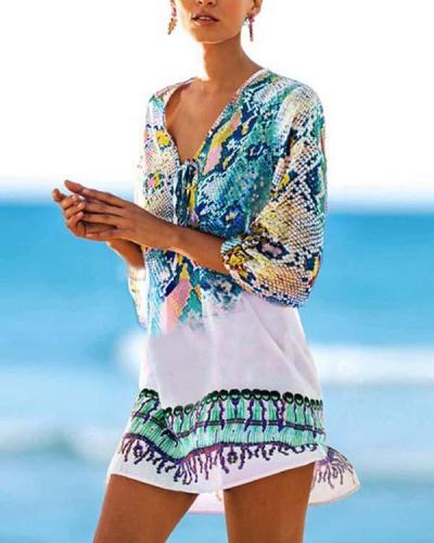 Colorful V-Neck Beautiful Cover-ups Swimsuits