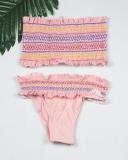 Color Rhombus Shirred Bandeau Bikini Set