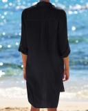 Women Beach Cover Up Button Down Pocket Shirts Sunscreen Bikini Swimsuit Blouse