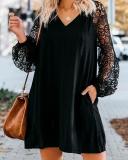 Black Long Sleeve Lace V-Neck Dress