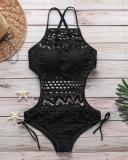 Hollow Out Mesh Lace Up Halter Strapless One Piece Swimsuits