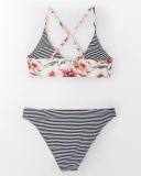 Floral And Striped Reversible Bikinis Set