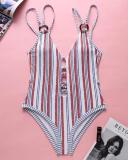 Striped Printed One-piece Bikini Swimsuit