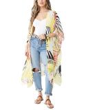 Women's New Loose Colored Leaves Mid-length Beach Cardigan