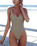 Solid Color Thong High Cut Strap Sexy One-piece Swimsuits