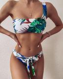 One Shoulder Printed Knot Bikini Set