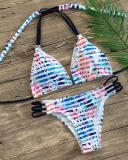 Floral Halter Bikini Set With Strappy Bottom