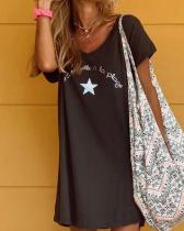 Cotton Short Sleeve Star Print Casual Holiday Dresses