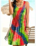 Sleeveless Holiday Gradient Print Paneled Pleated Mini Dress