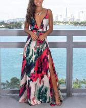 Fashion Strap Floral Print  Colorful Beach Maxi Dress