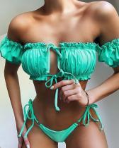 Frill Bardot Tie Side Bikini Swimsuit