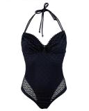 Lace Hollow Out Halter Padded One Piece Swimsuit