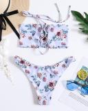 Cute Women Pure Color / Flower Printed Lace-Up Bikini Swimsuits