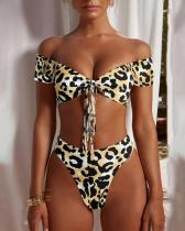 Leopard Print Strap High Waist Tube Sexy Bikini Swimsuit