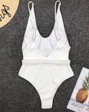 Solid Color Special Fabric Belt Buckle One-piece Swimwear