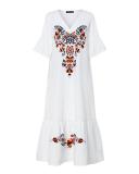 Casual Printed V Neck Short Sleeve Plus Size Maxi Dress