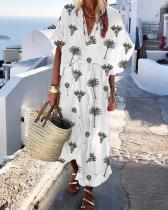 Bohemian Summer V Neck Printed Short Sleeve Plus Size Dresses